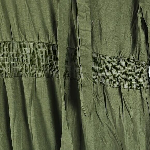 Boho Women’s XL Olive Green Long Balloon Sleeve Tiered Smocked Waist Mini Dress - Picture 4 of 10